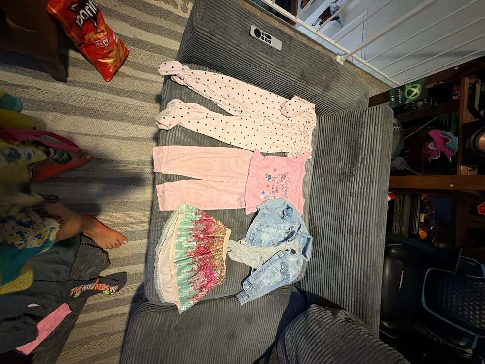 Girls 4-Piece Clothing Bundle: Sequin Skirt, Unicorn Denim Jacket, Pink Graphic